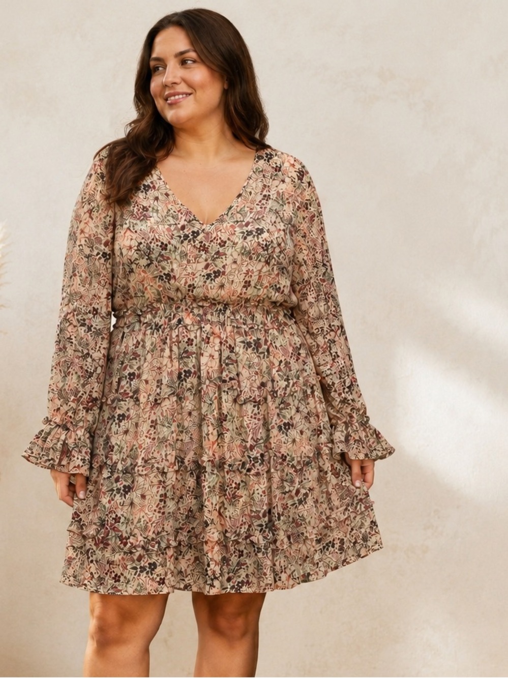 Torrid Size 1 Boho Cottagecore Floral Tiered Ruffle Long Sleeve Mini Dress